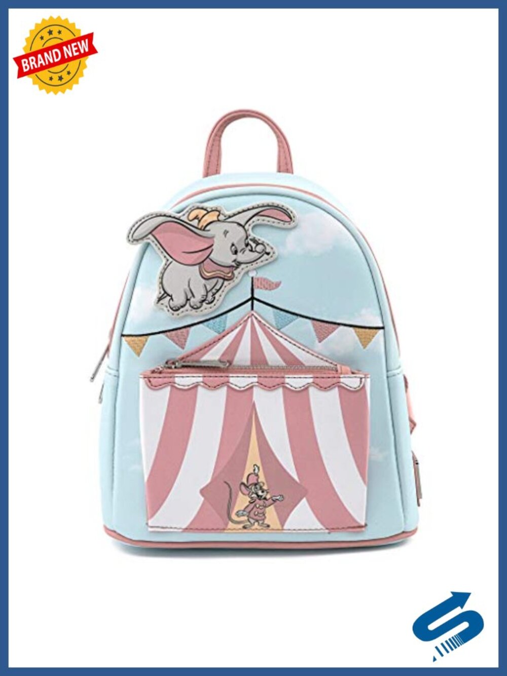 Faux Leather Dumbo Flying Circus Tent Double Strap Shoulder Bag Purse